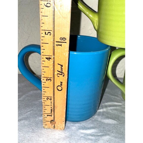 Set Of 3 Royal Norfolk Coffee Mugs Green & Blue Ceramic Ribbed Design 3.5" Tall - Picture 5 of 6